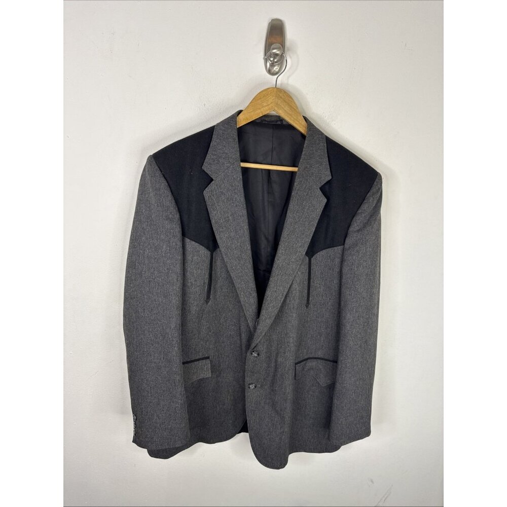 Circle S Texas USA Western Blazer Jacket 46L Gray Black Yoke Rodeo 2 Button